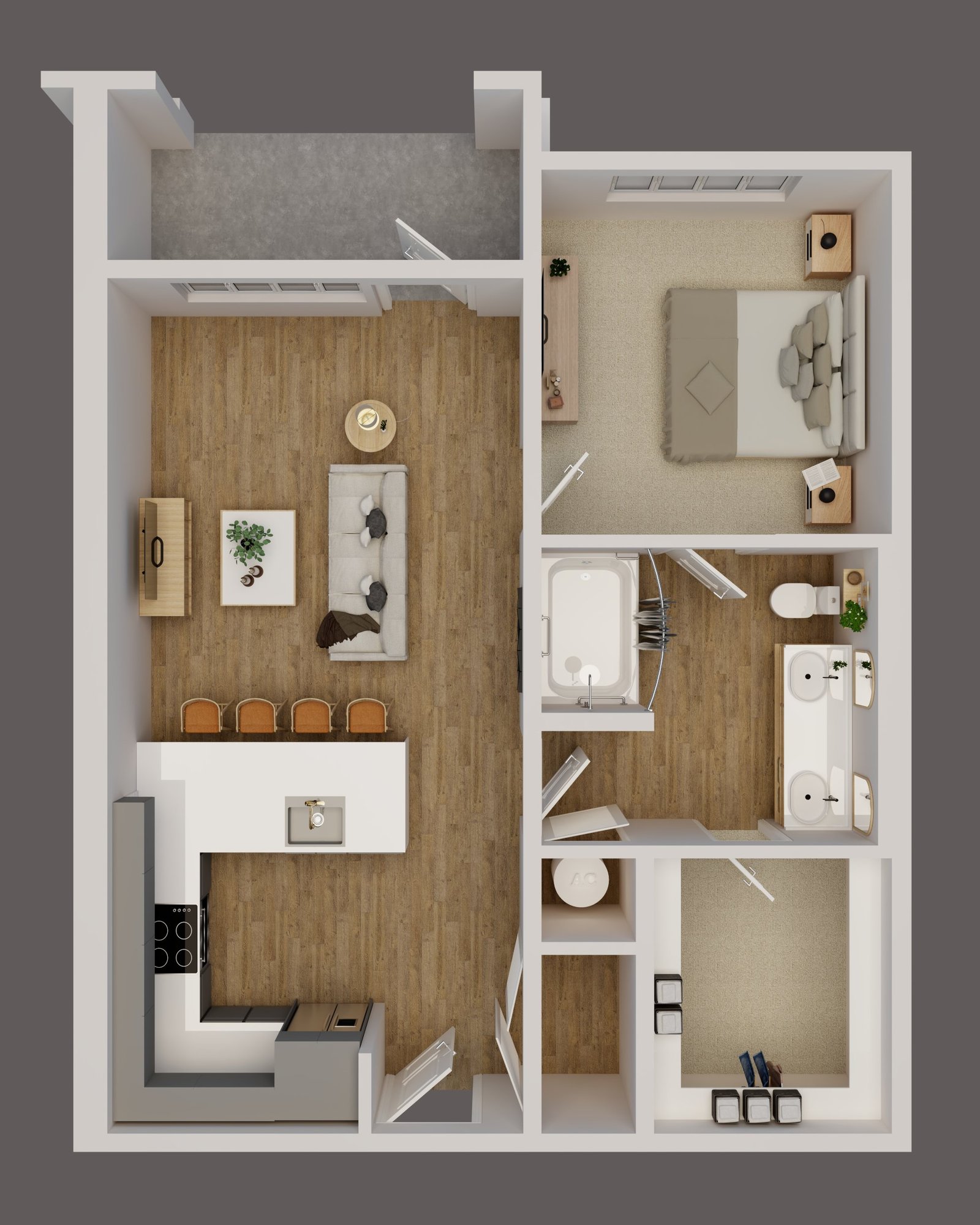 Harvard Oak floor plan 1 bed 1 bath